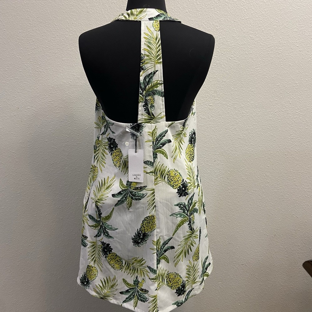 Loveriche Women's Tropical Pineapple Print‎ Halter Dress Size S Pockets NEW Flaw - Picture 2 of 9